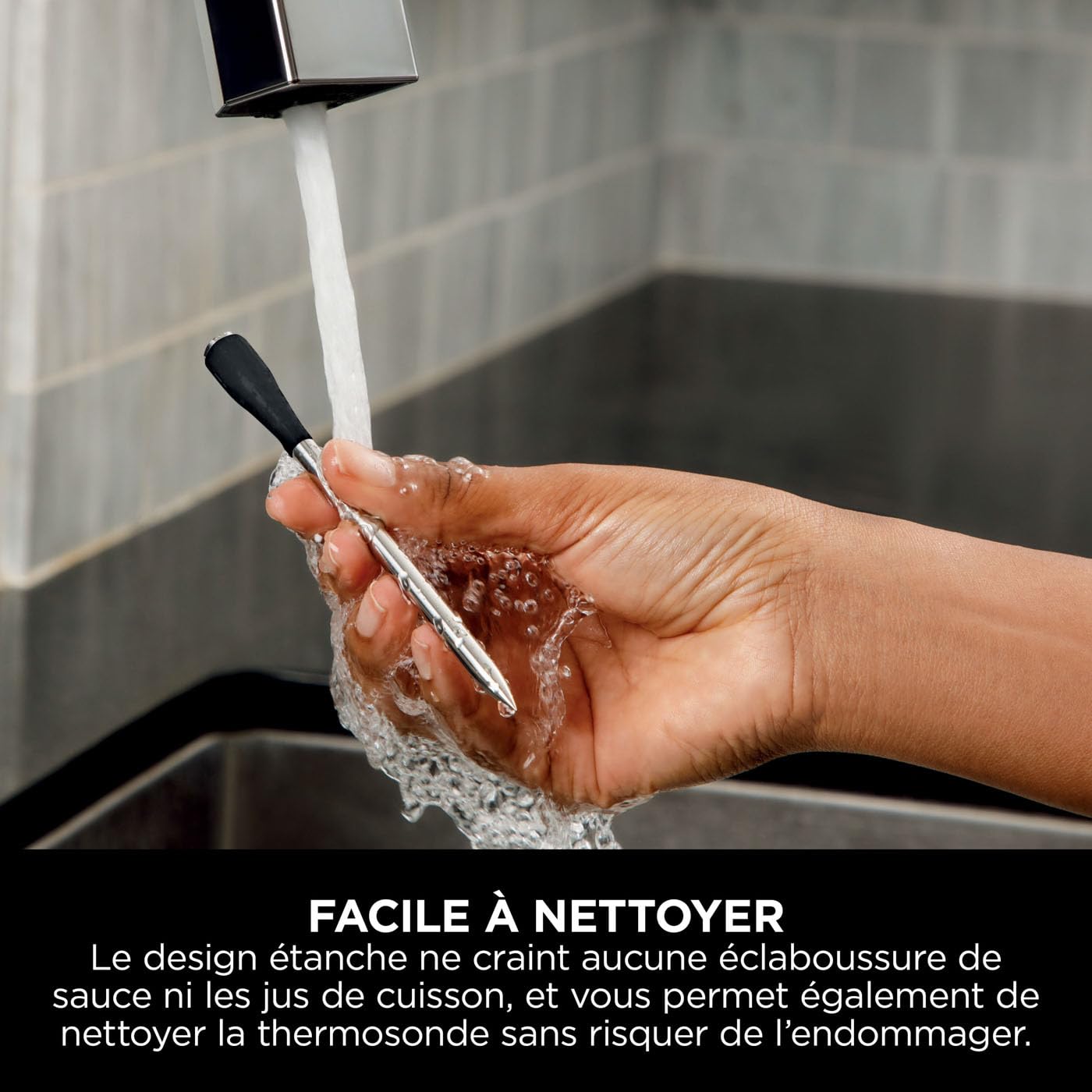 Ninja ProChef Sonde thermomètre à viande sans fil intérieur/extérieur, grillades et fritures sans huile avec portée Bluetooth de 50 m, autonomie 30 heures, connectée à l'app et étanche WP100EU