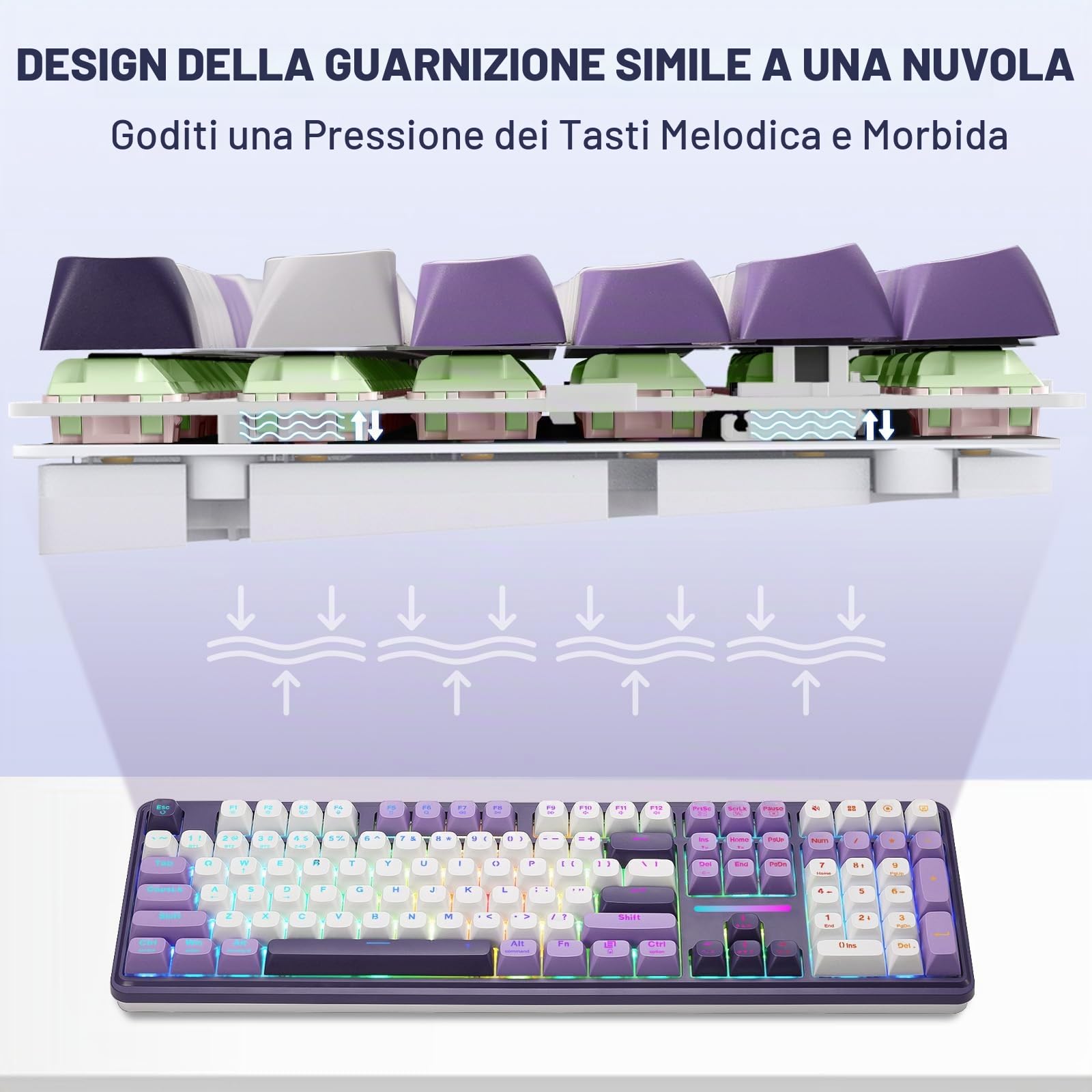 Redragon K745 PRO Tastiera Gasket RGB Senza Fili Scambio a Caldo US
