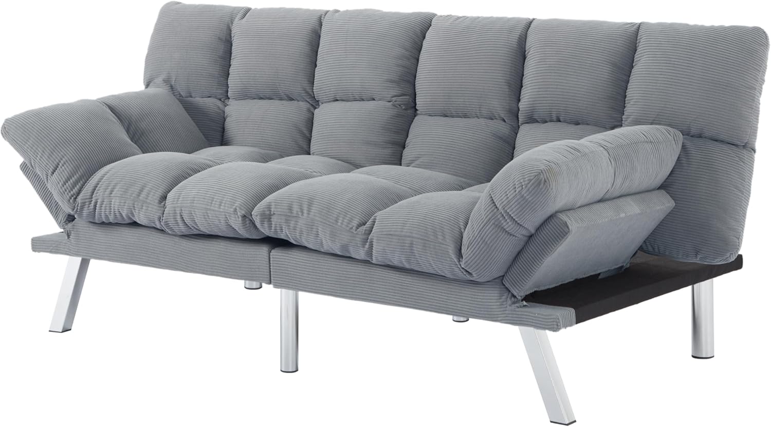 AC Pacific Modern Tufted Convertible Futon Sofa | 3-in-1 Sleeper Couch with Split-Back Design | Adjustable Sofa, Lounger & Bed for Living Room or Guest Space, Light Grey