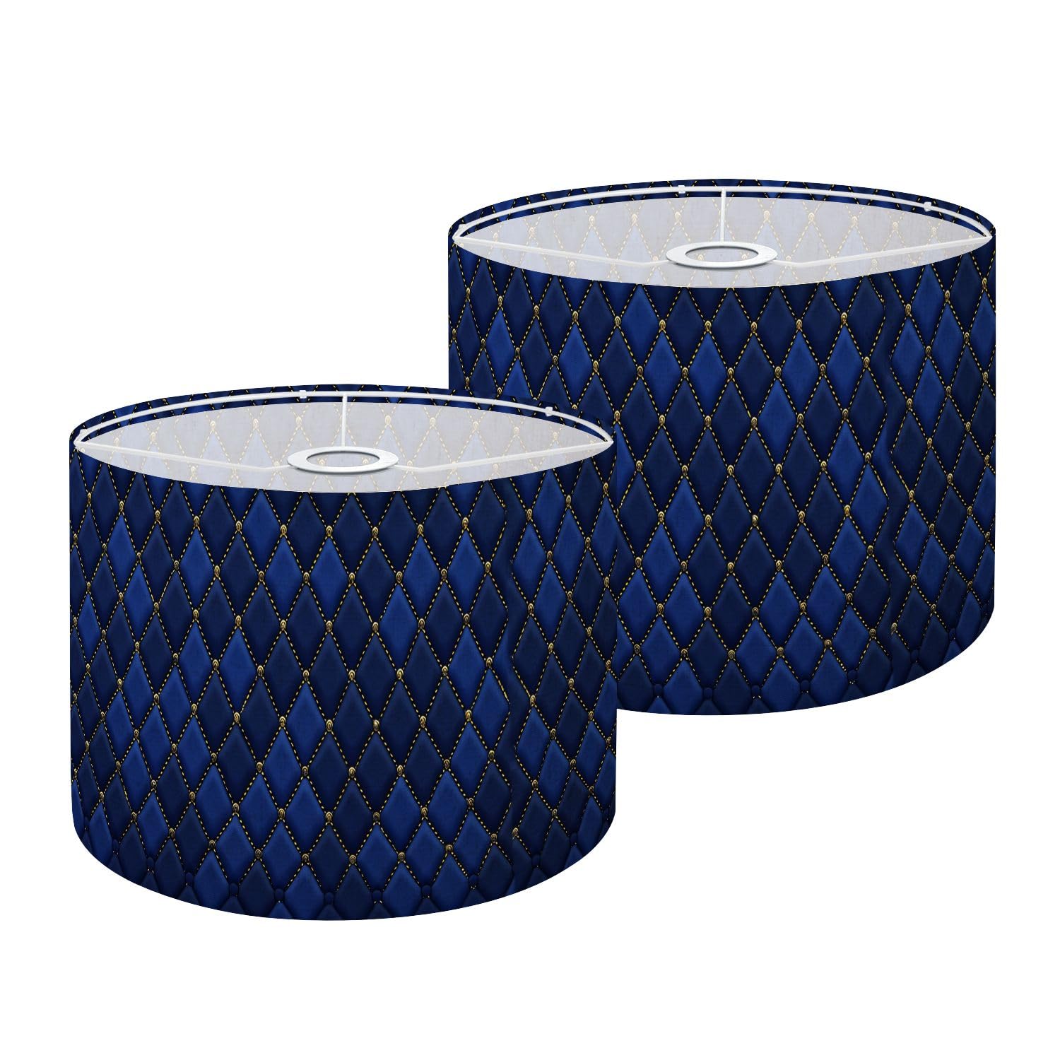 Navy blue seamless pattern retro style gold crown Can be used for Drum Lamp Lampshade Set of 2-11" x 11" x 8.9" Vintage Replacement Fabric Lampshades