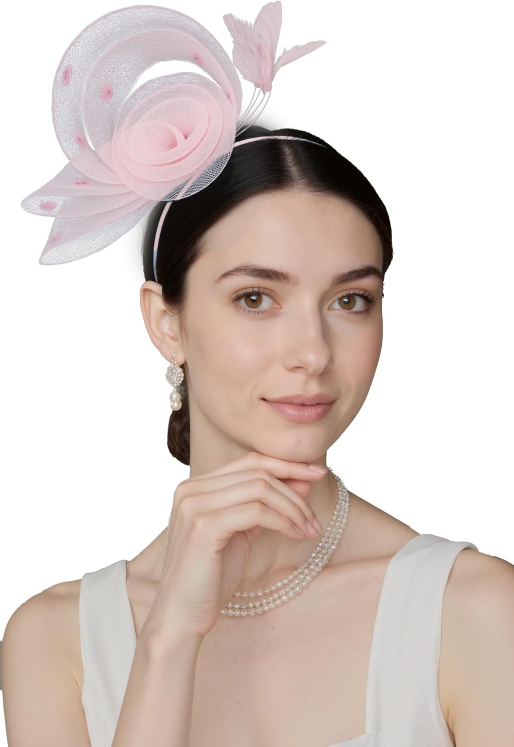 BABEYOND Fascinators Hats for Women - Tea Party Hats Kentucky Elegant Tulle Feather Bridal Wedding Headband with Hair Clip