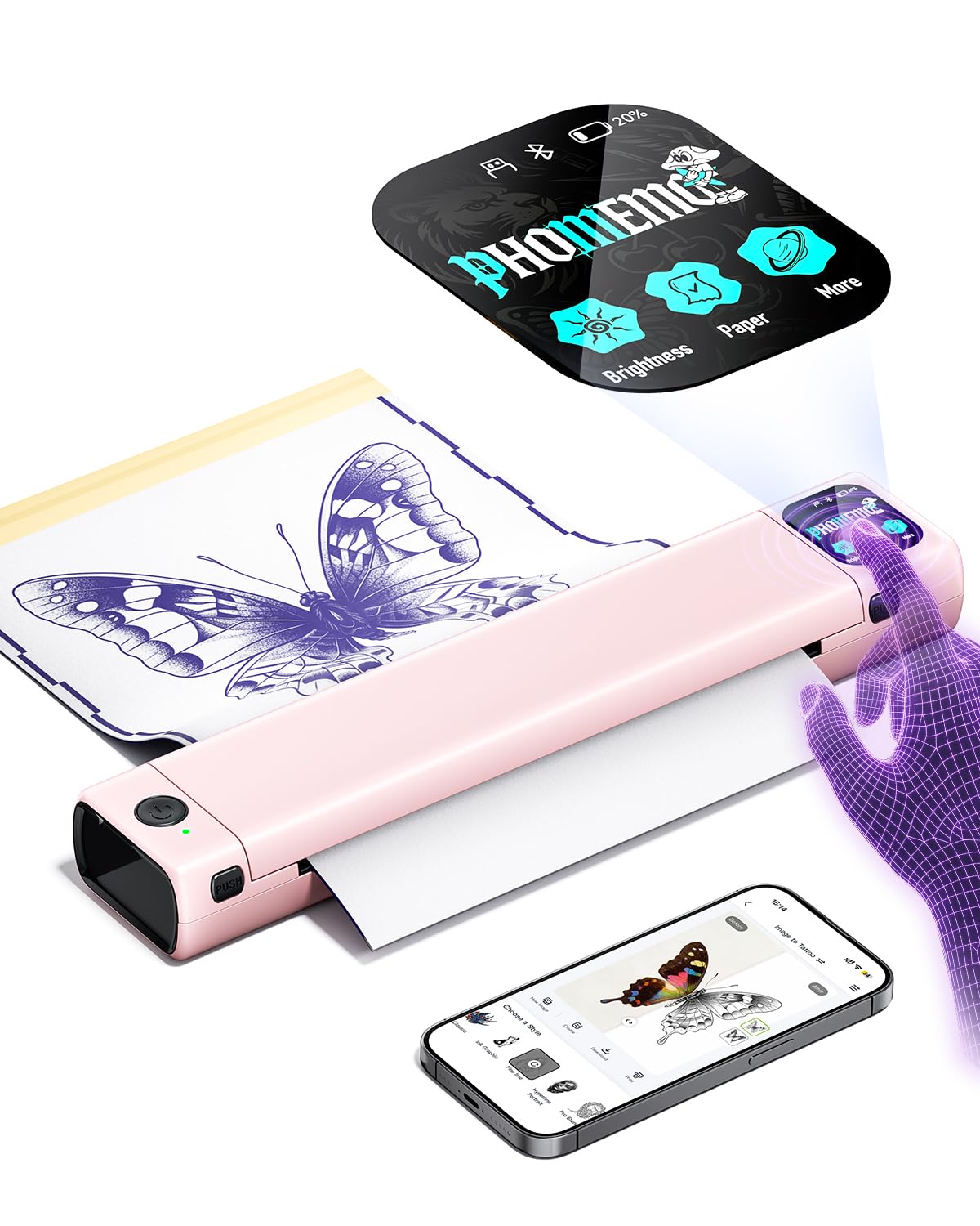 Phomemo M08F Plus AI Imprimante à Pochoir pour Tatouage avec écran Tactile - Thermocopieur Tatouage Thermique pour Artistes