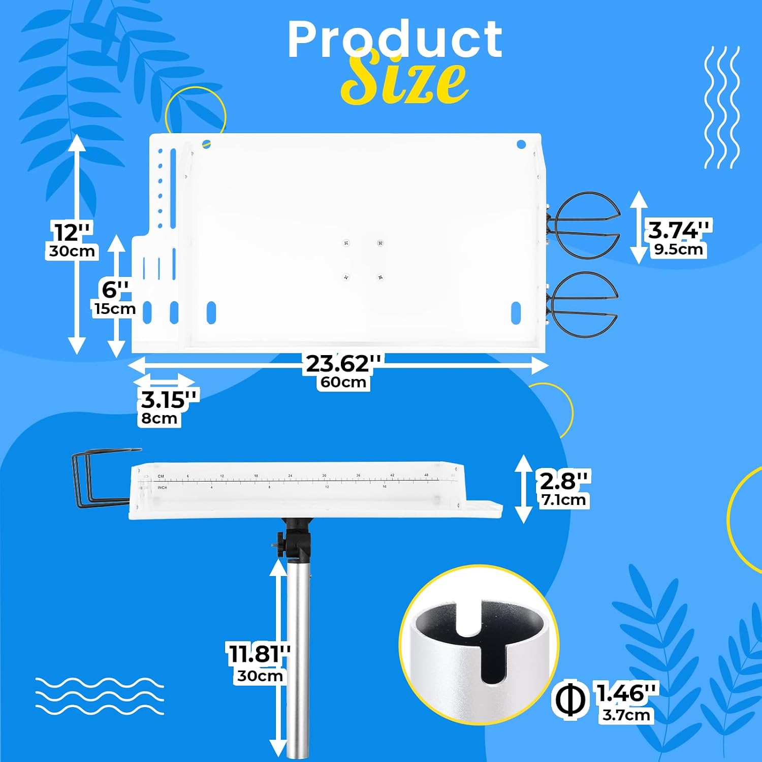 Bait Cutting Board for Boat, HDPE Thickened Bait Table Fishing Filet Board with Tool Slots and Larger Cup Holders, 360° Adjustable Rod Holder, Boat Fish Cleaning Table with Fish Fillet Mat