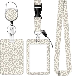 ID Badge Holder with Retractable Reel Clip - Card Name Tag Lanyard Vertical ID Protector Bage for Nurse Nursing Doctor Student Teacher Women(Luxury Grey Leopard)