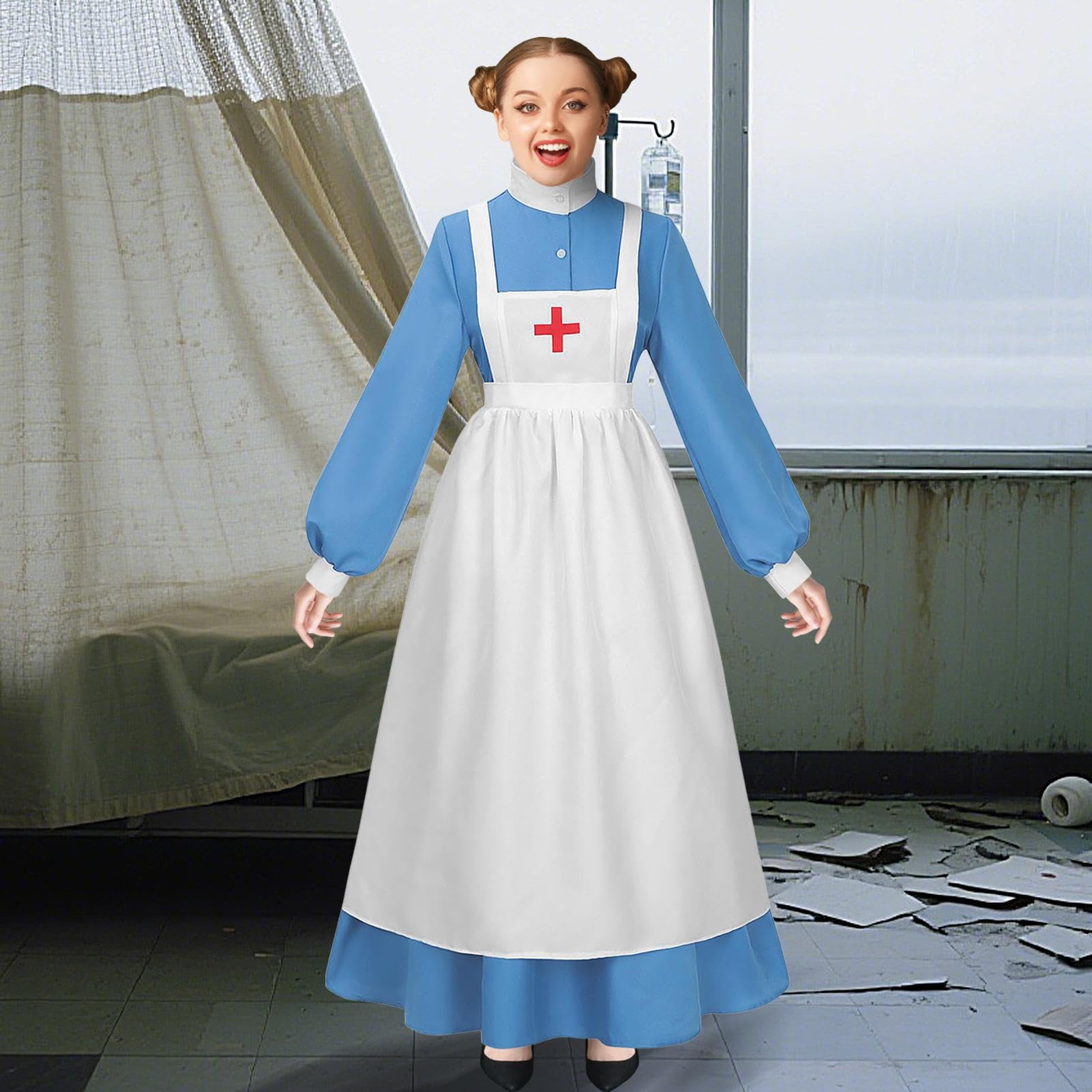 Costume da infermiera di Halloween, uniforme da infermiera per Halloween, a maniche lunghe, accessorio per cosplay, eventi, servizi fotografici, teatro, attori, appassionati di giochi di ruolo