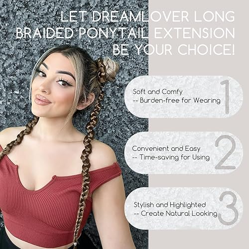 Miniatura 9 de Dreamlover Extensiones de cabello trenzado para cola de caballo con lazos para el cabello, extensiones largas de cola de caballo para mujer,