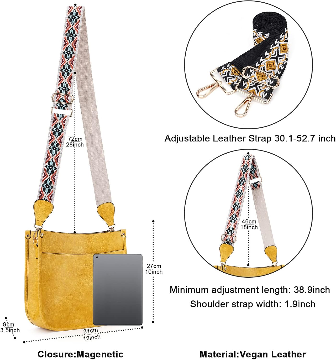 HKCLUF Crossbody Bags for Women Trendy Vegan Leather Hobo Handbags With 2PCS Adjustable Guitar Strap Shoulder Bucket Bags - Image 2