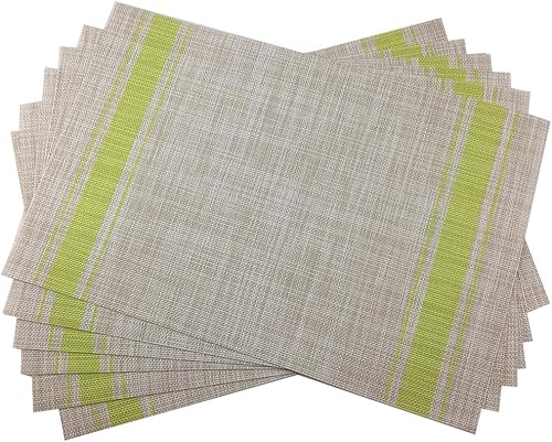Miniatura 2 de Gugrida Juego de 6 manteles individuales de vinilo tejido cruzado verde de lujo para mesa de comedor, cocina, manteles individuales