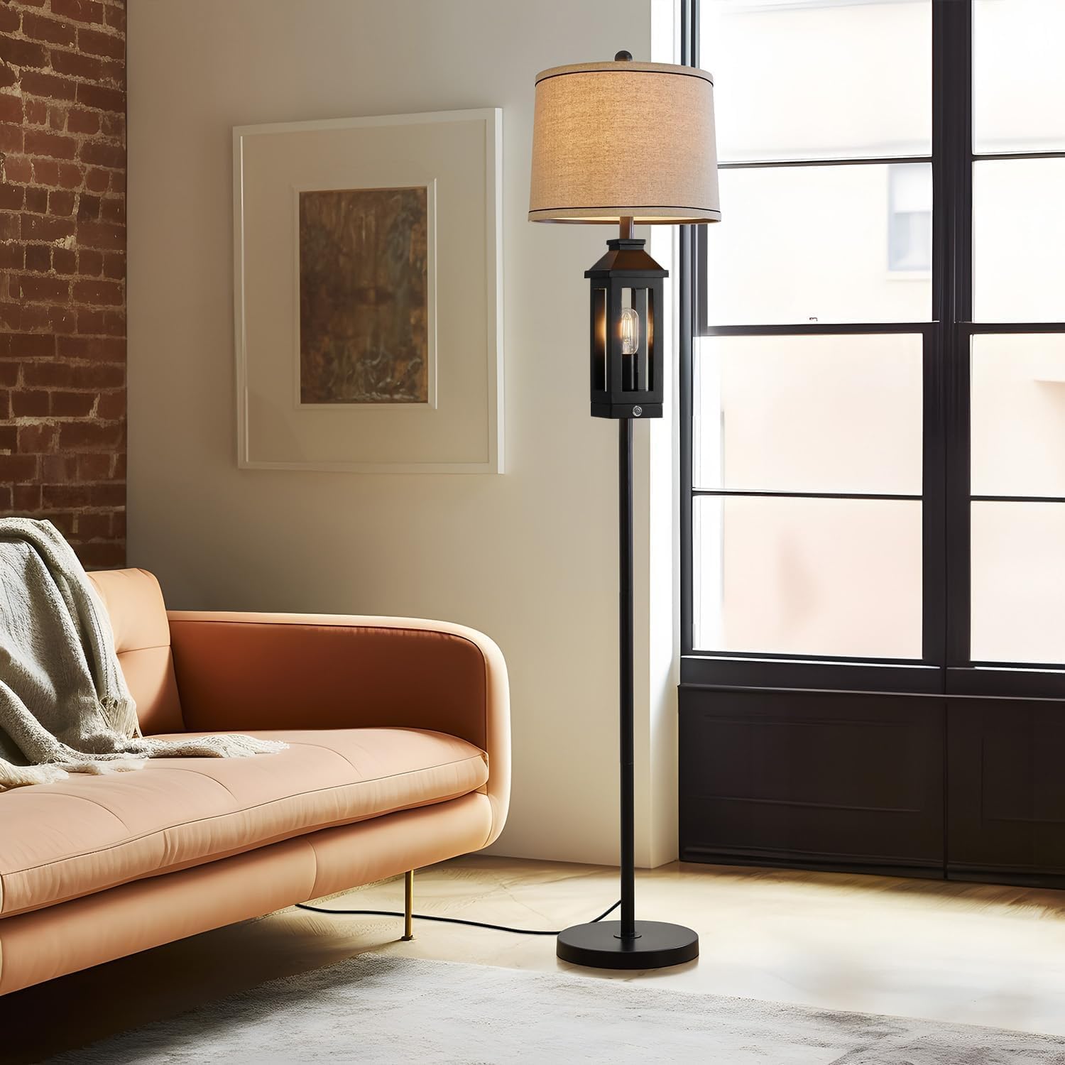 G-SAFAVA 63" Floor Lamps for Living Room Bedside Nightstand Lamp All Black Tall Standing Lamp for Home Decor Bedroom Reading Lamp Farmhouse Rustic Bed Lights with 2 Light Sources (2 Bulbs) thumbnail