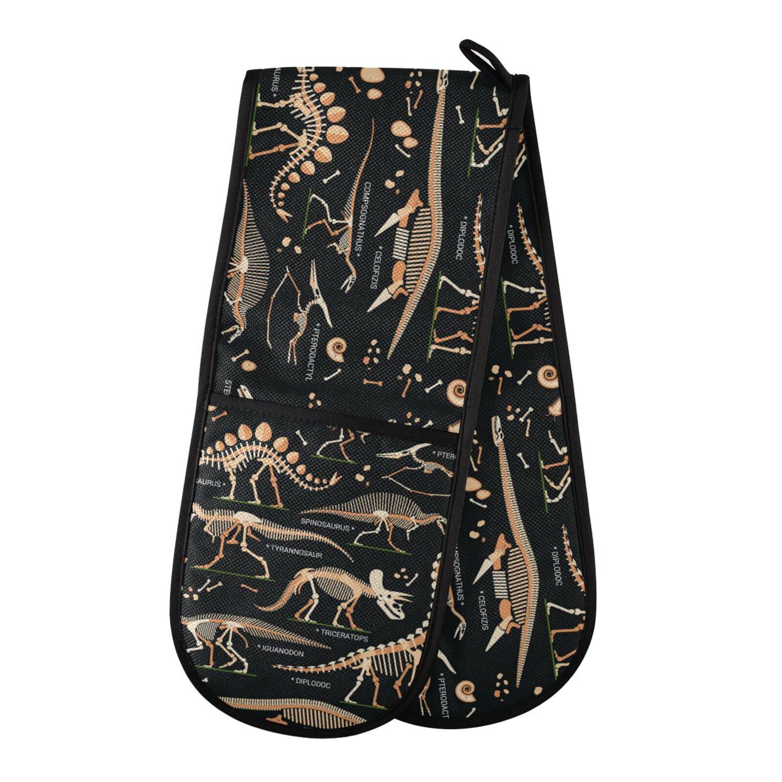 Youjuner Colour 43 Double Oven Glove Dinosaur Fossils Heat Resistant Double Ovens Mitt Modern Cooking Gloves Potholders