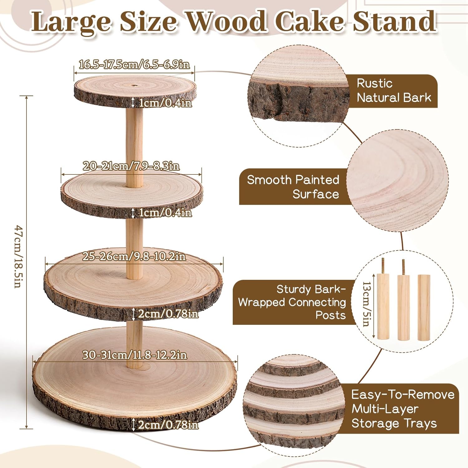 4 Tier Wooden Cupcake Tower, Wood Cupcake Stand, Tiered Dessert Stands, Large Rustic Cupcakes Display Holder Stand, for Woodland Baby Shower Decoration Wedding Birthday Tea Party Farmhouse Decor