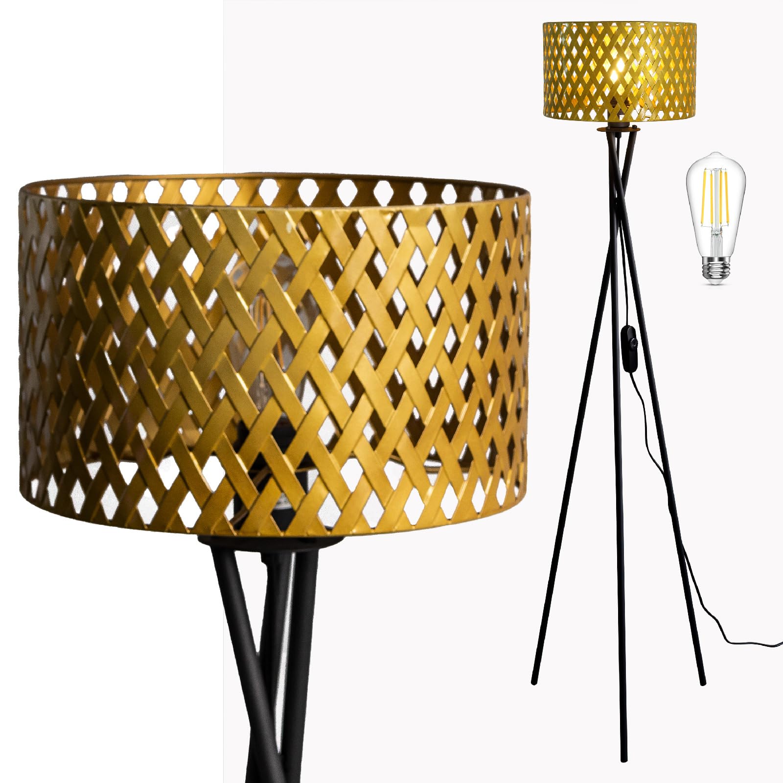 Lampe Wohnzimmer Stehlampe dimmbar mit indirektem Licht E27 Vintage | Standlampe als dekorativer Blickfang, Zimmer Deko Aesthetic, Golden Hour-Stimmung, Home Decoration