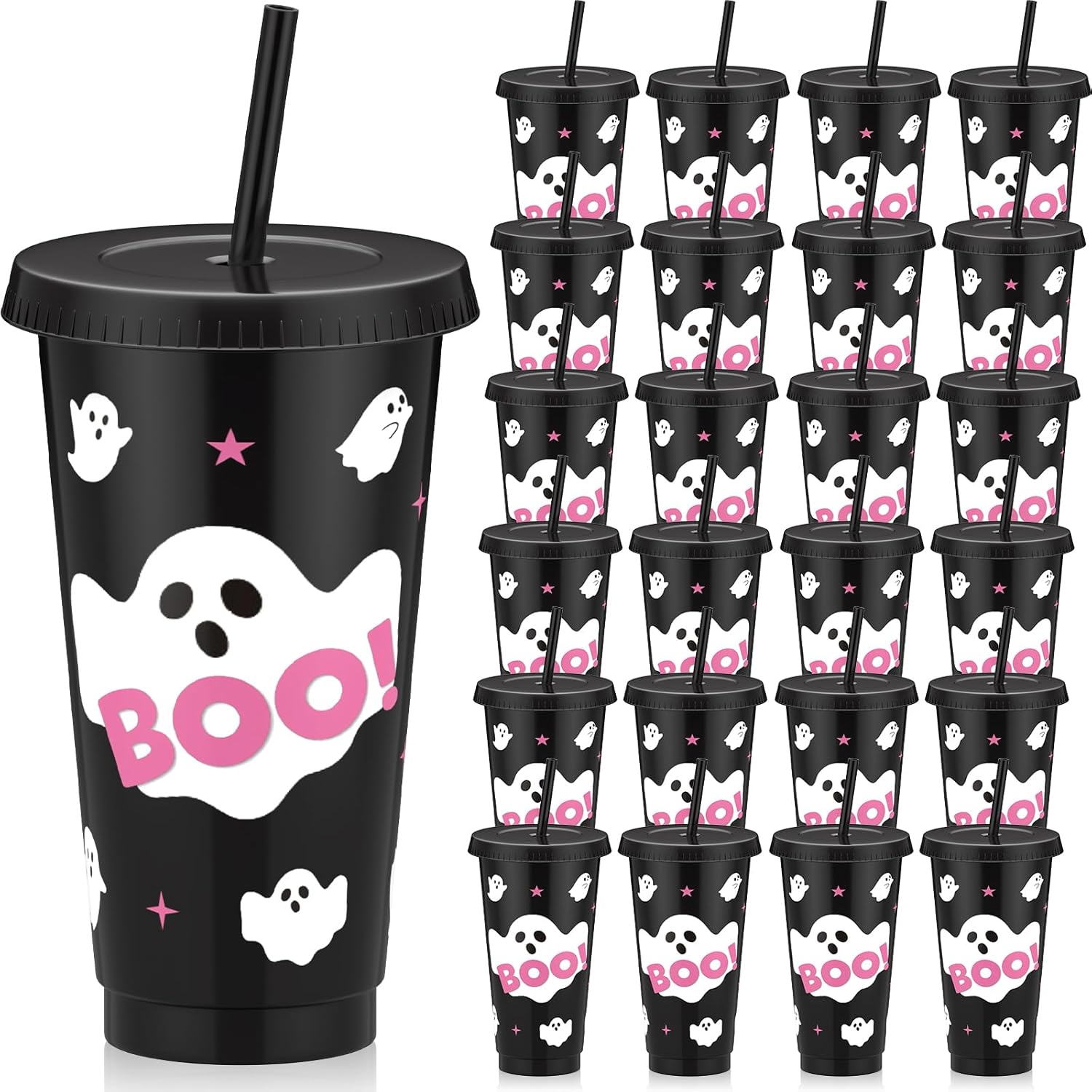 Skylety 24 Pcs 24oz Movie Night Cups Reusable Plastic Party Cups with Lids and Straw Outdoor Birthday Tumbler Mugs Supplies Party Favors Decorations (Movie Night)