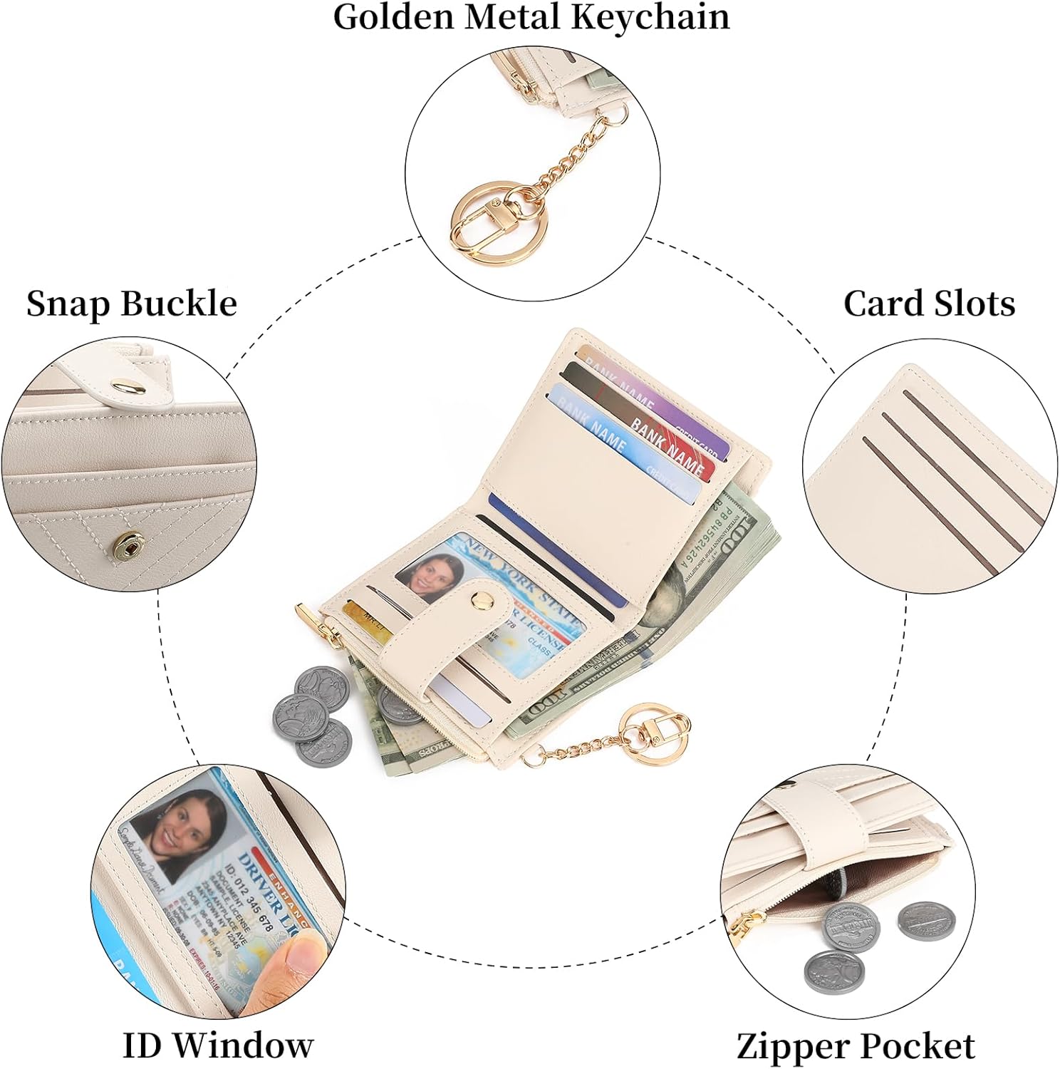 GAEKEAO Slim Wallet for Women, RFID Blocking Credit Card Holder Bifold Wallet with Zipper Coin Pocket, ID Window - Image 6