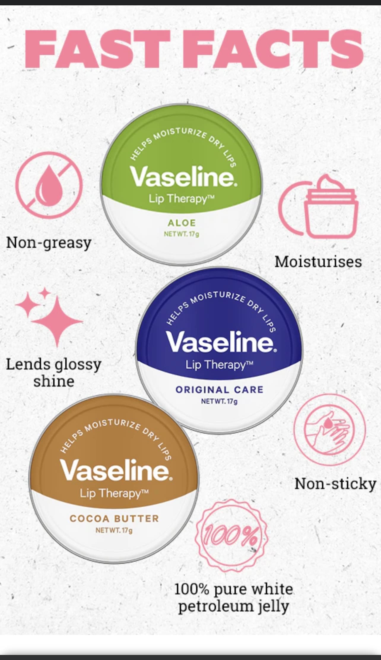 Vaseline Lip Balms - THREE 20g Pocket Size Tins - Aloe Vera, Cocoa Butter, Original - Lip Repair Therapy Protects Dry Cracked Lips - Image 3