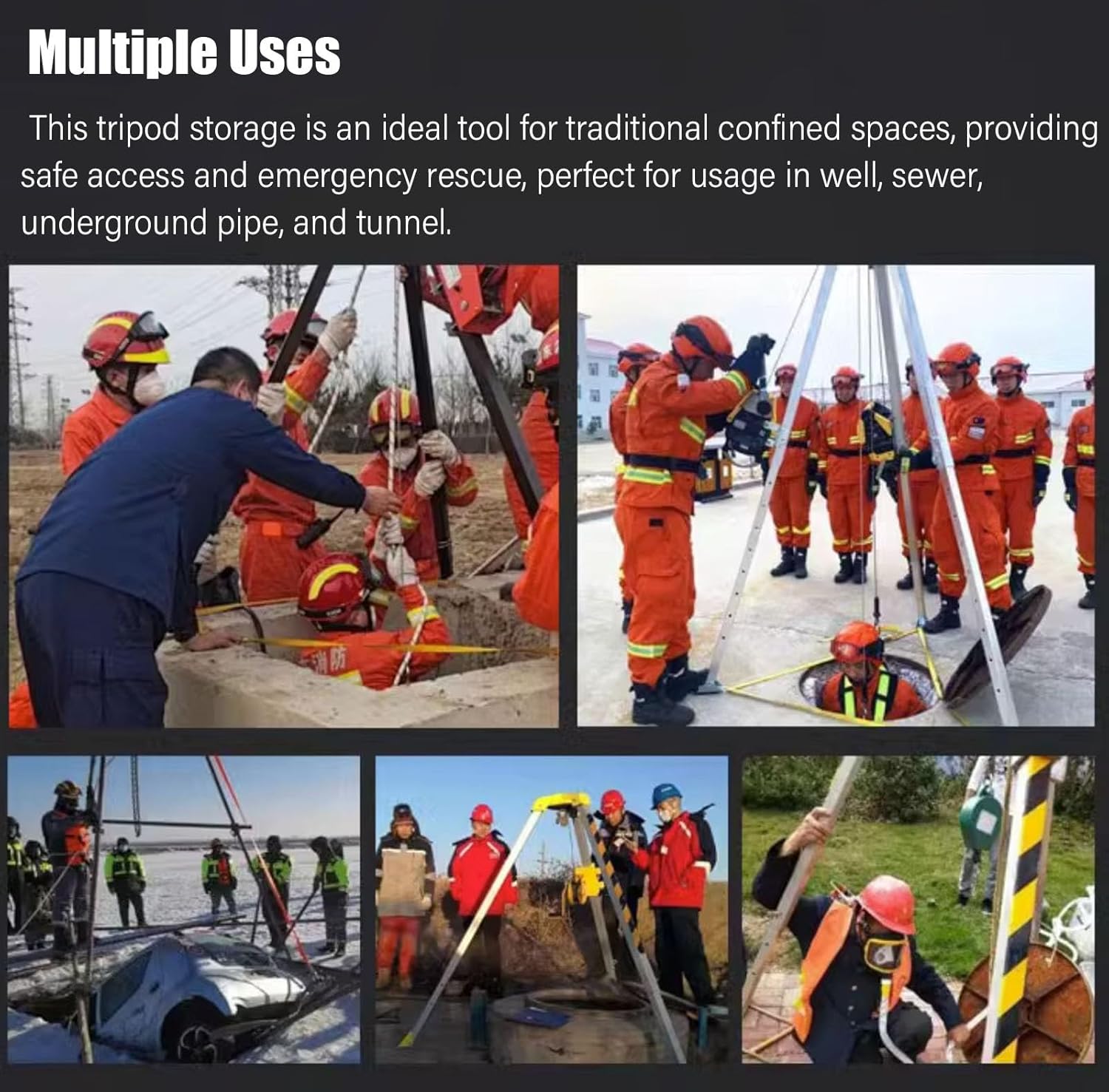 Fall Arrest Kits,Heavy Duty Confined Space Tripod for Traditional Well Vertical Entry, Aluminum Rescue Tripod Equipment/Manhole Doupot Stabilizer for Hanging Firefighter, with Iron Chain &