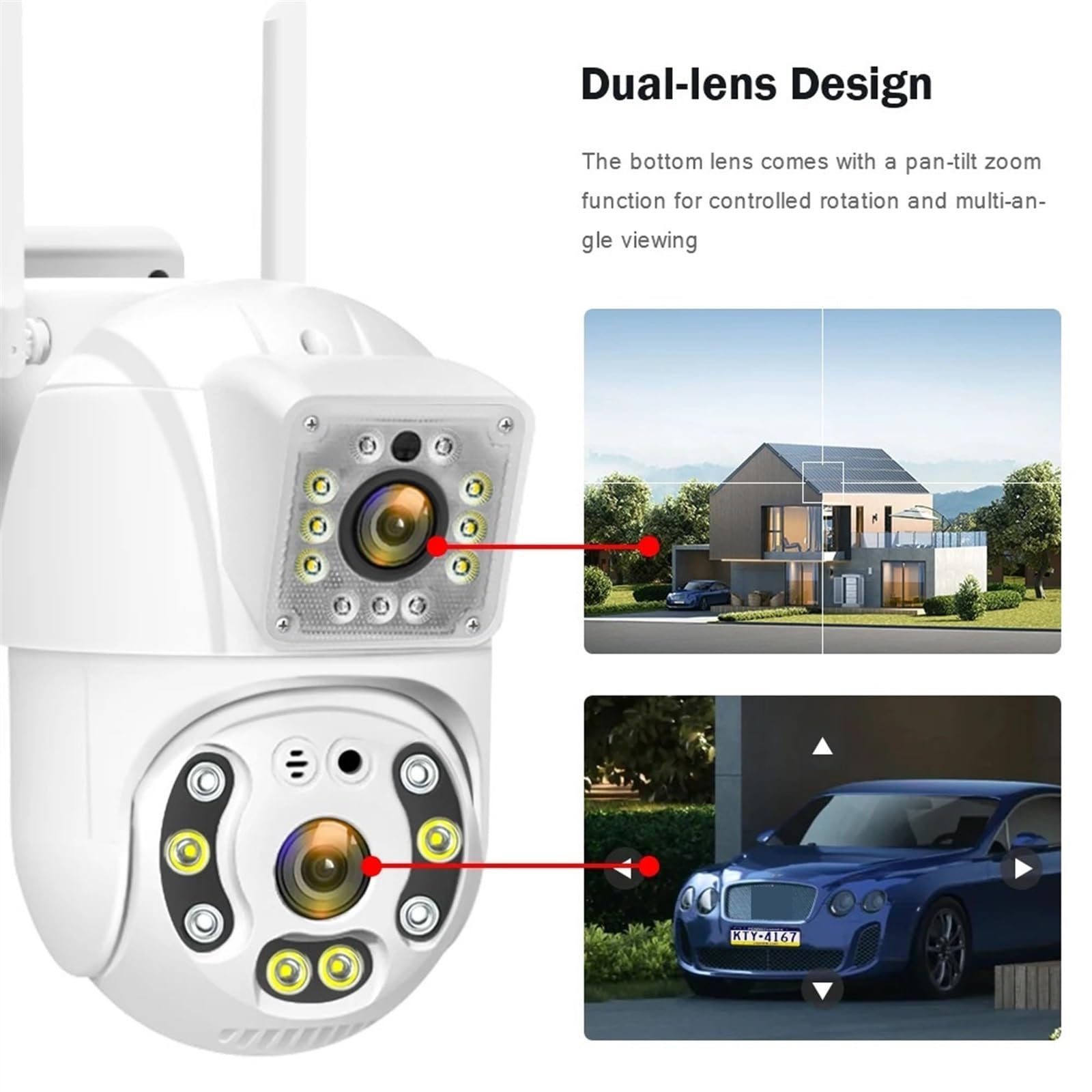 Caméra de sécurité, Caméra IP PTZ 4MP 5X, Double Objectif, détection Humaine, de Mouvement, vidéosurveillance, Vision Nocturne, Surveillance extérieure(4MP add 64G)