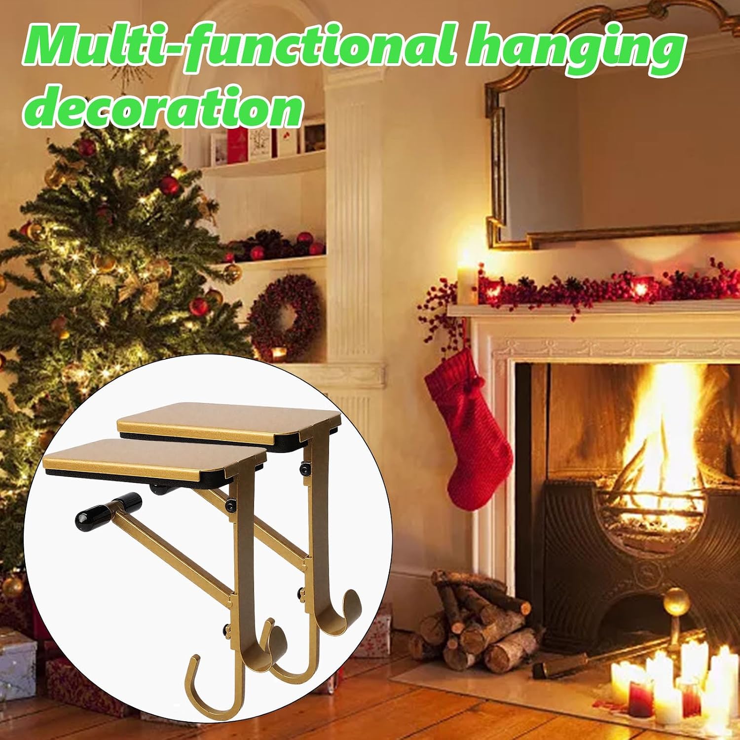 No-Drill Christmas Garland Clips, Adjustable 2-in-1 Double Mantel Hooks for Front Door Decor, 2025 Stocking Holders, 6pcs Silvery Color, Perfect for Holiday Decoration