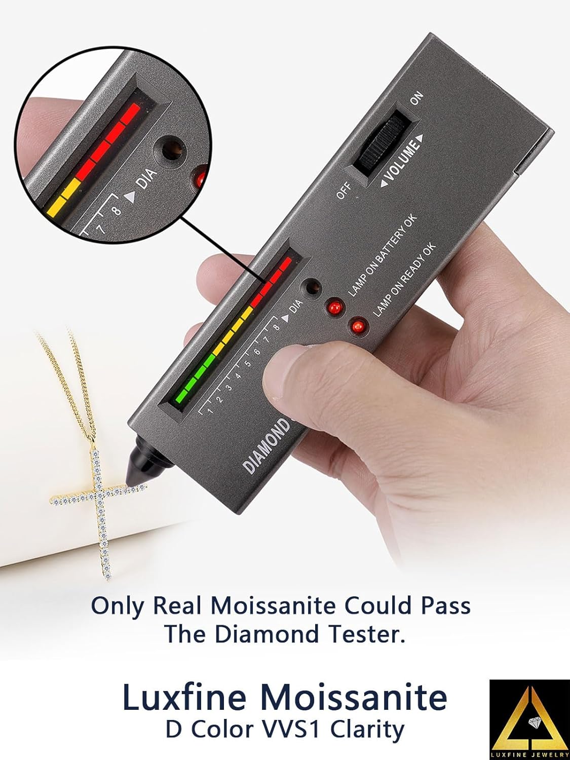 Moissanite Cross Necklace for Women, 925 Sterling Silver Diamond Crucifix Pendant, 14K White Gold Plated Iced Out Jesus Christian Jewelry, Birthday Wedding Christmas Gift (17+2.5” Adjustable Chain, with Box) - Image 3