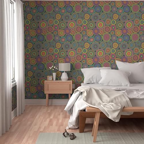 Miniatura 5 de Peel & Stick Wallpaper 6ft x 2ft - Grannys Patchwork Quilt Mandala Colorful Circle Retro Hippie Custom Removable Wallpaper by Spoonflower