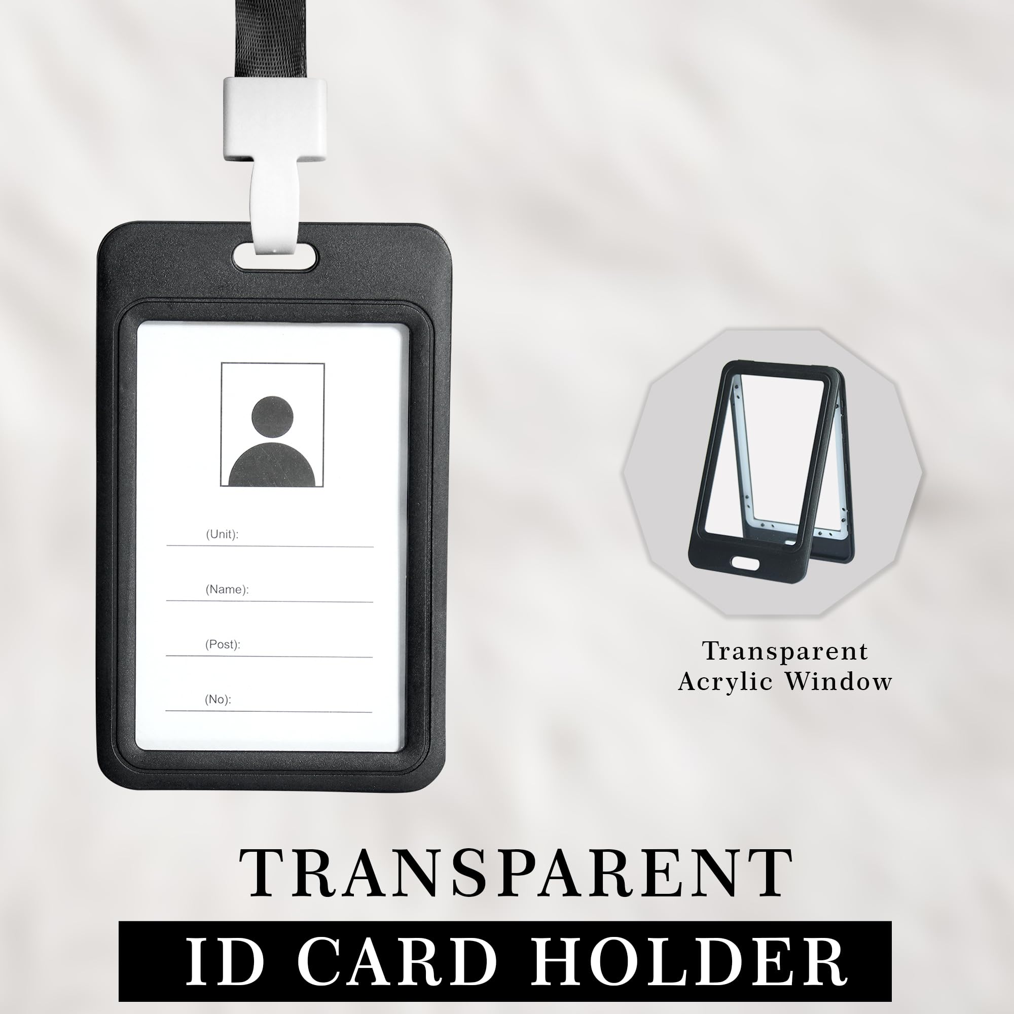 GLUN® Plastic ID Card Holder, Pack of 2 Black Colour, Double Sides Visible, Waterproof Unisex ID Card Holder Case for Office, School & Colleges 1
