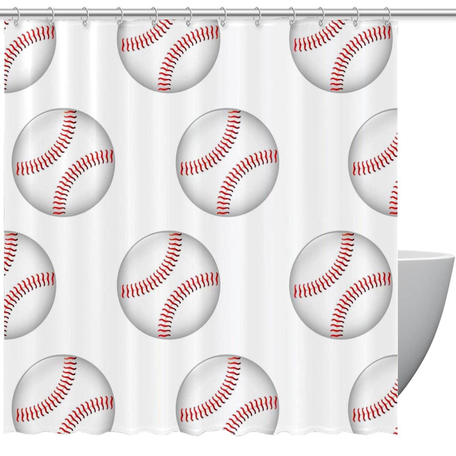 Rideau de douche baseball 152x183 cm imperméable avec 12 crochets