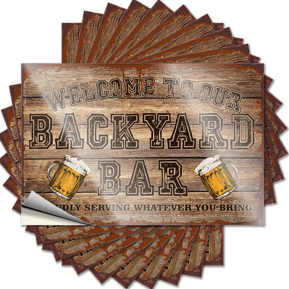 Tattoos Front Door Decor Peel and Stick - Welcome to Our Backyard Bar Proudly Serving Whateve You Bring Bumper Cozy Waterproof Vinyl for Quick(6X9CM)