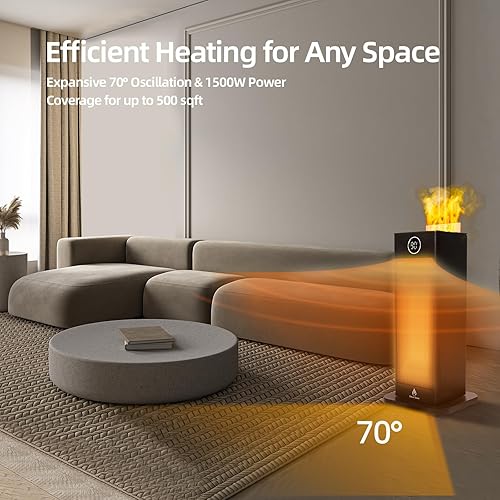 Miniatura 9 de Calentador de espacio 3 en 1 mejorado con humidificador de efecto de llama, calentador de torre PTC de cerámica con oscilación de 70, control