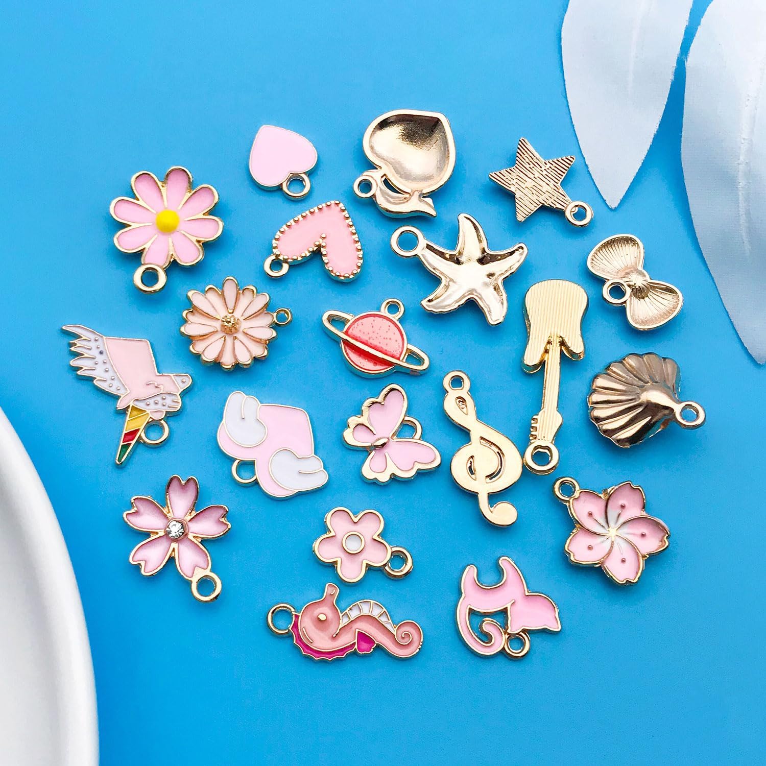 Youdiyla 60pcs Alloy enamel pink series, cute flowers, stars, various styles Pendant Jewelry Making DIY Keychain Earrings Pendant Various Design Charms for Jewelry Making Bracelets Necklace (SN991) - Image 3