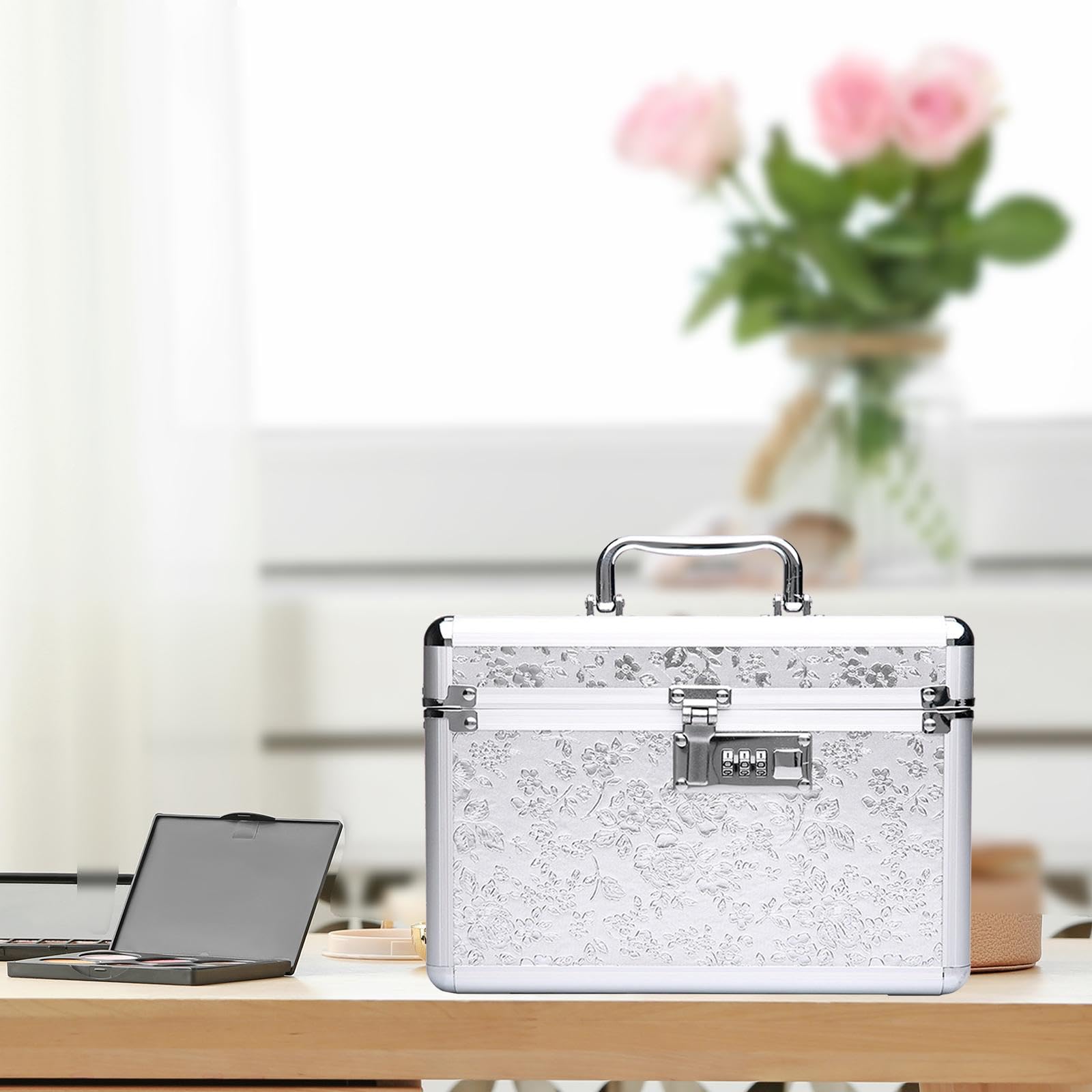 Organizer, Make Up Koffer, Wasserdichte Make Up Tasche, Tragbarer Make Up Koffer mit Spiegel, M Argent