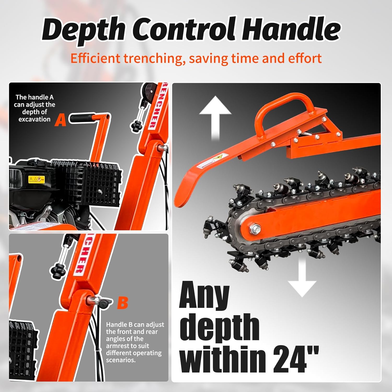 23hp B&S Engine Crawler Mini Skid Steer Loader and 15HP Gas Powered Trencher - Perfect for Gardens, Parks, Roads,Root Cutting, and Farm Work (Orange)