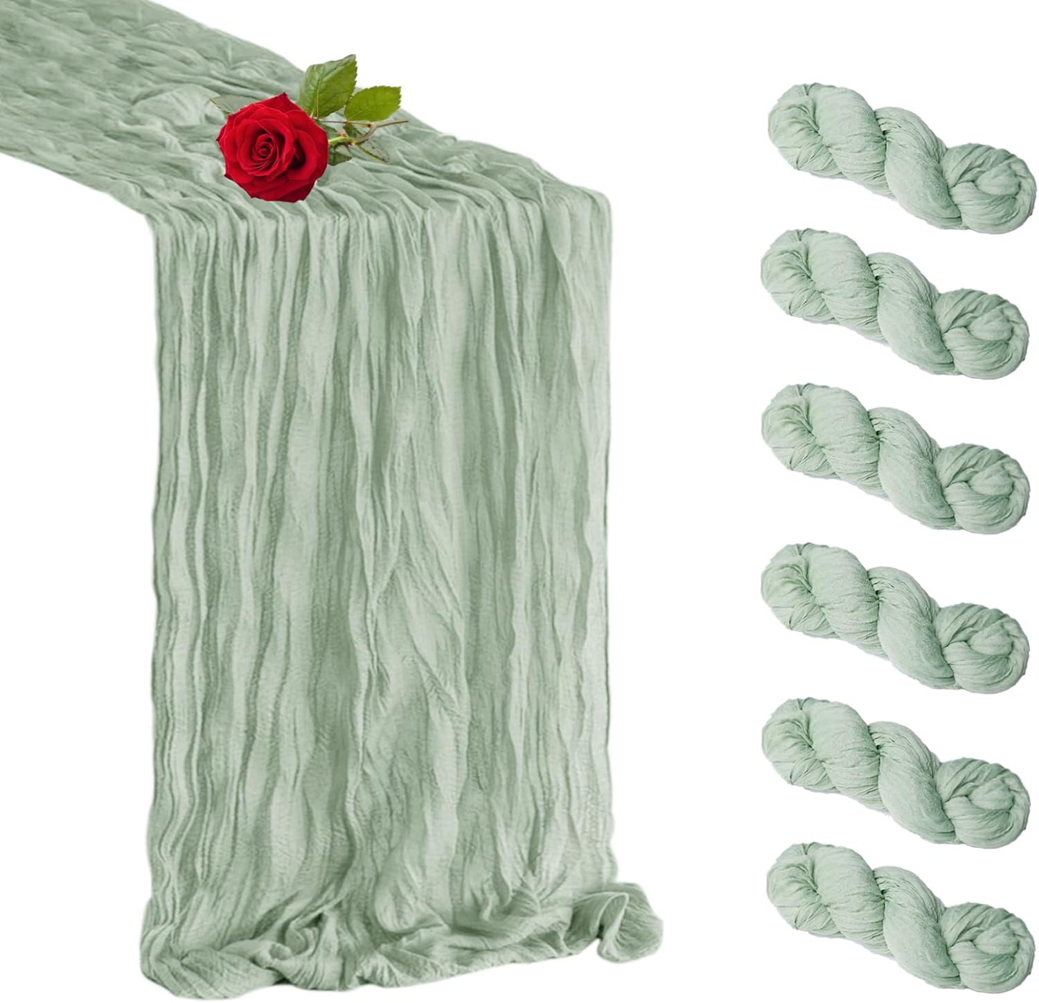 6 Pack Sage Green Cheesecloth Table Runner 35 x 120 inch Boho Rustic Gauze Table Runner 10 FT Long, Semi Sheer Cheese Cloth Runner for Wedding Party Banquet Baby Shower Birthday Decoration