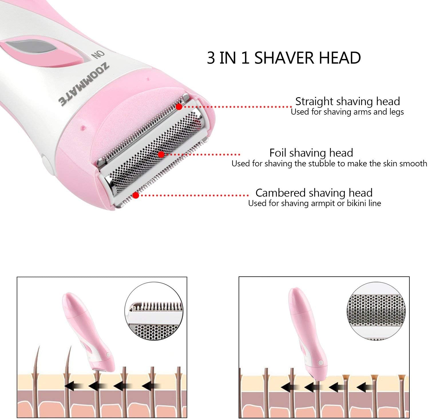 ZOOMMATE Electric Shaver for Women, Wet or Dry Use Electric Razor