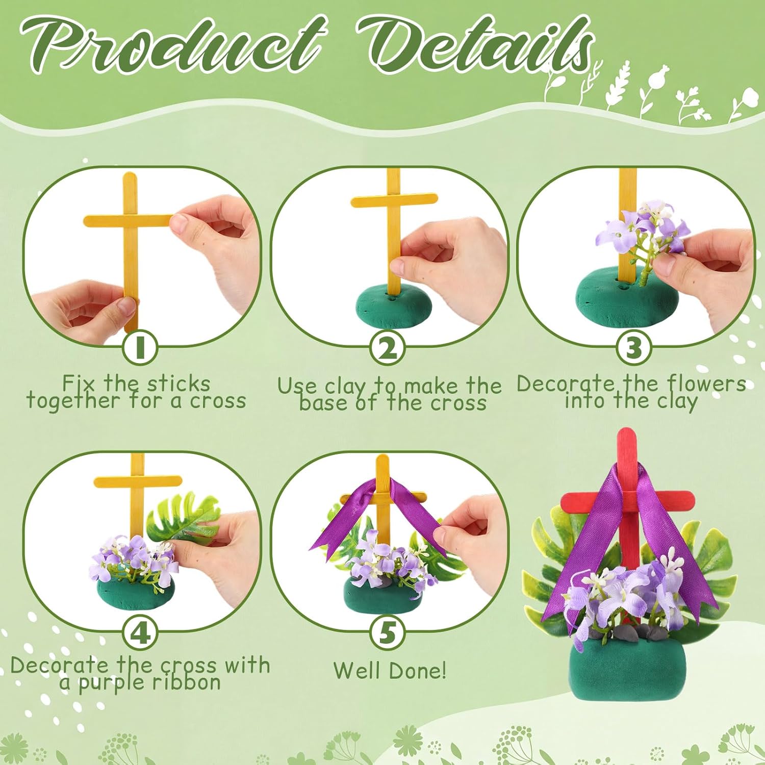 Yunlly 24 Sets Palm Sunday Crafts Religious Easter Crafts Christian Craft Easter Cards with Air Dry Clay He is Risen Handwork Cross Handwork for Spring Activities Spring (Palm Sunday)