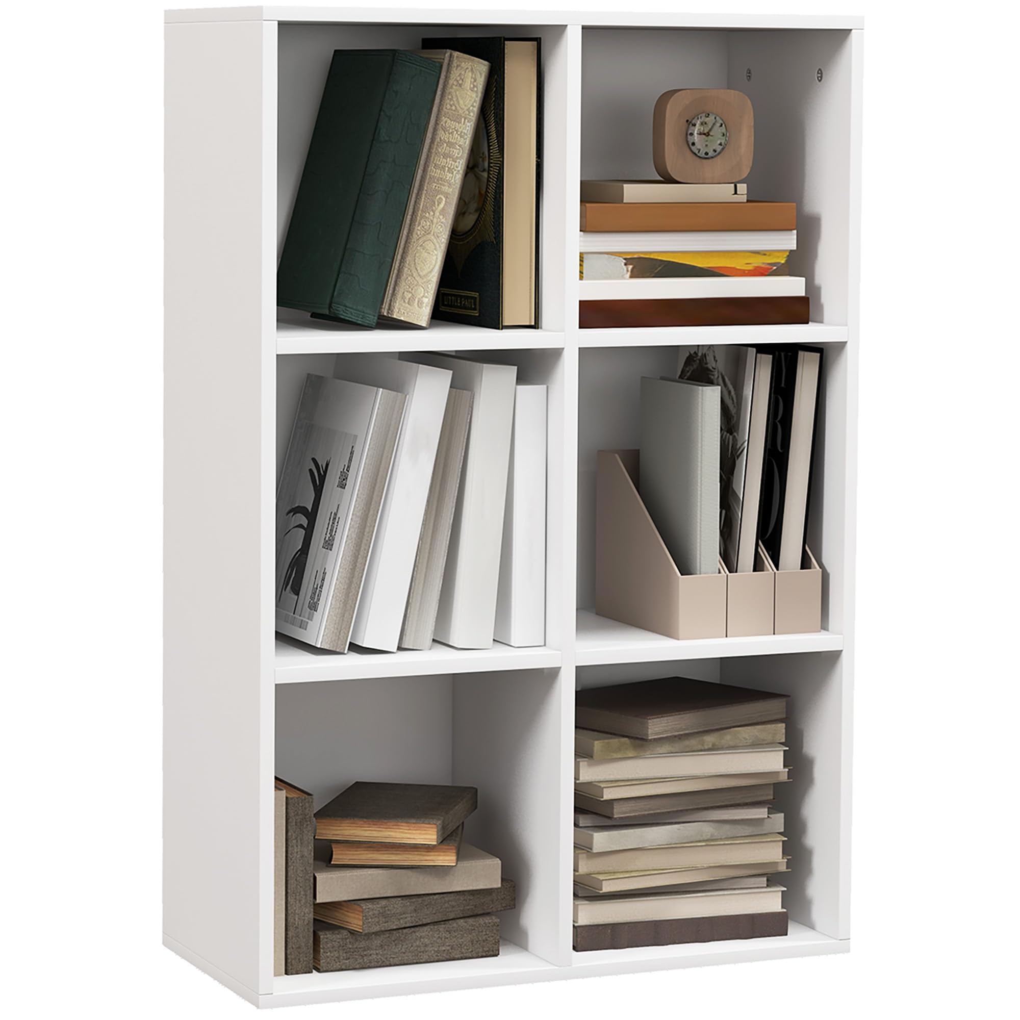 HOMCOM 3 Tier Bookshelf, Modern Cube Bookcase with 6 Open Storage Compartments, Freestanding Display Storage Unit for Living Room, Bedroom, Study, White