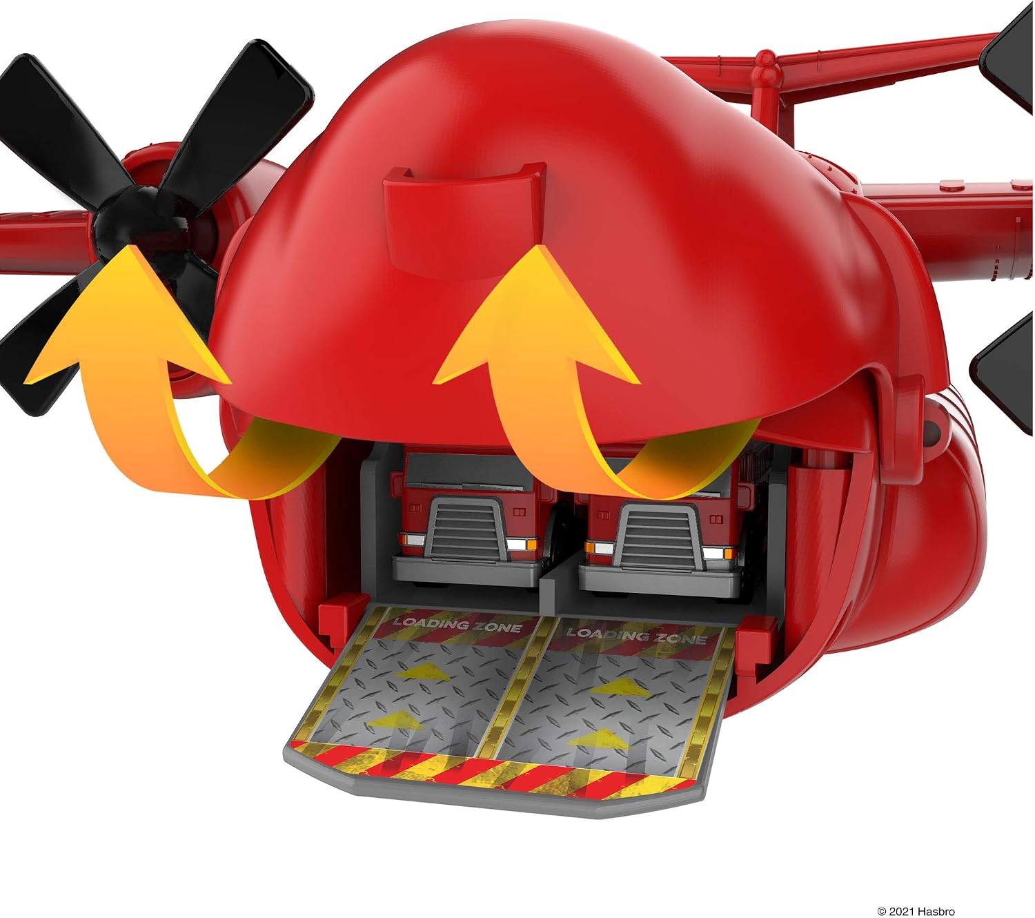 Micro Machines Fire and Rescue Cargo Transporter Plane - Features Vehicle Hatch, Retractable Hook, Cargo Doors, and Exclusive Vehicle - Collect Them All - Amazon Exclusive