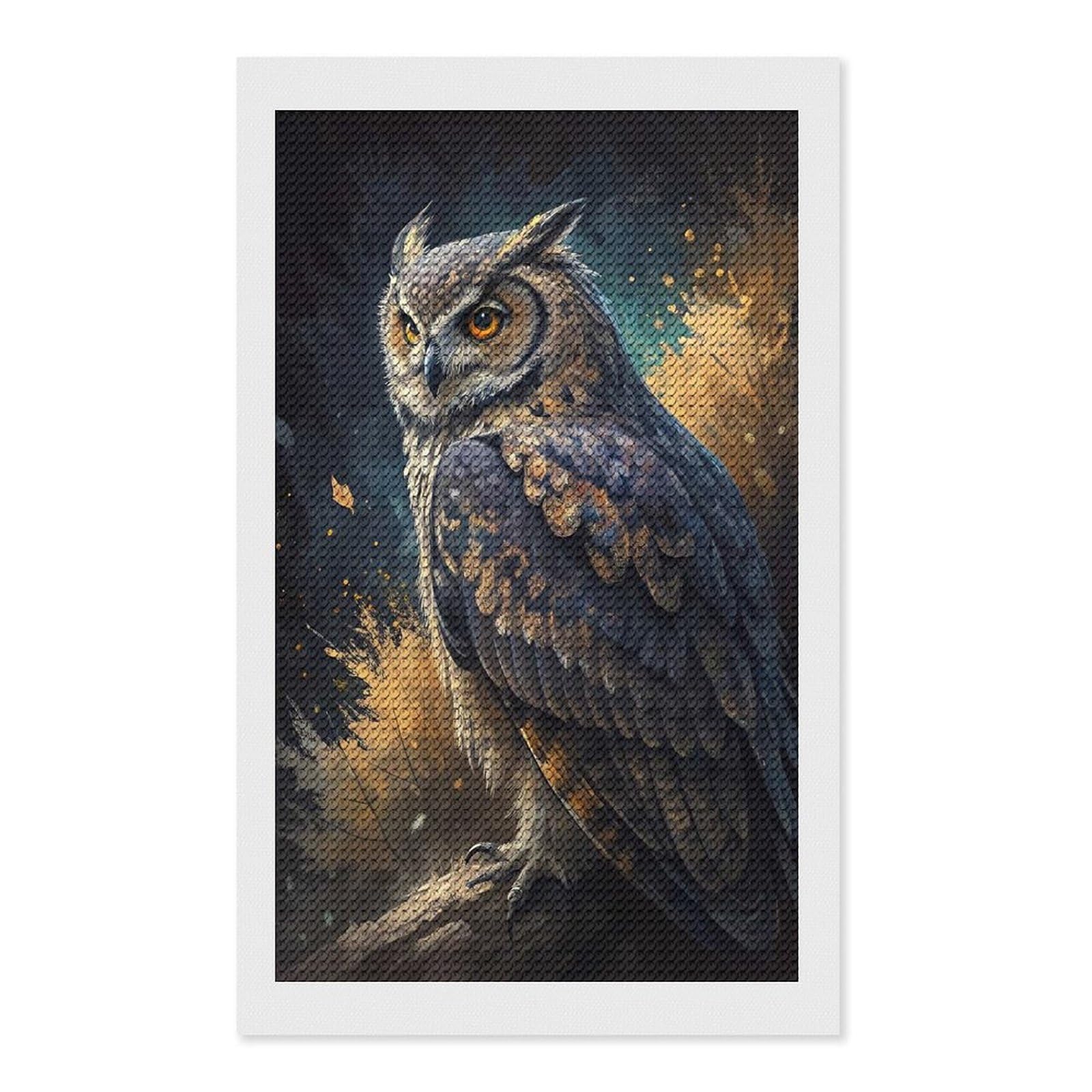 Junmoney Majestic Owl Painting Diamond Painting Kit 12"x20", Festive Craft Gift, Bedroom Decor, Full Kit Included, Creative Gift Idea