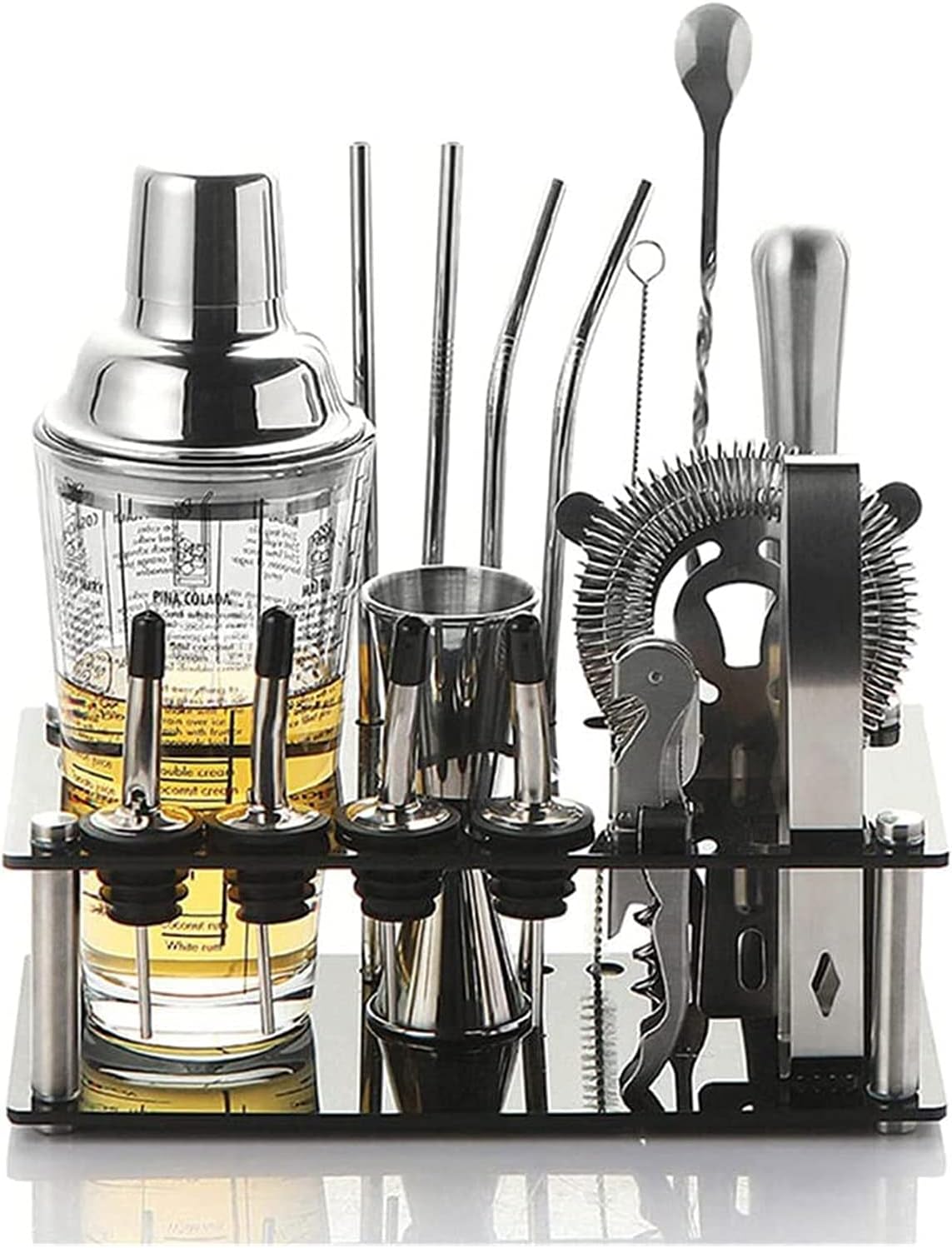 Cocktail Shaker Set Of 17-Pieces Stainless Steel Bar Tools With Mixing Spoon Double Jigger Mojito Muddler Boston Shaker Liquor Pourers Stainless Steel Stand Home Bartender Kit