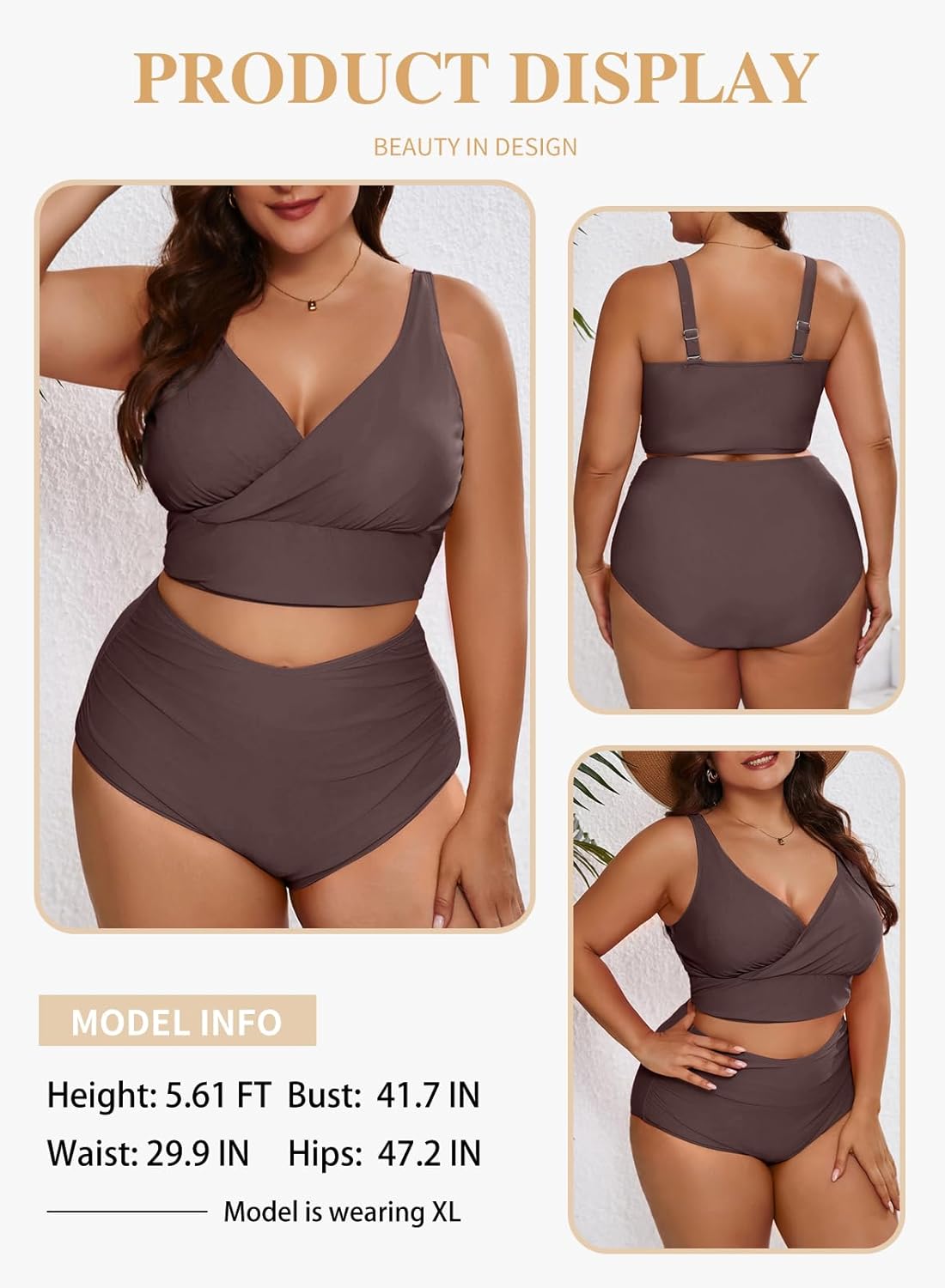 Eytino Womens Plus Size Bikini Sets High Waisted V Neck Bahting Suits Two Piece Color Block Swimsuits(1X-5X) - Image 3