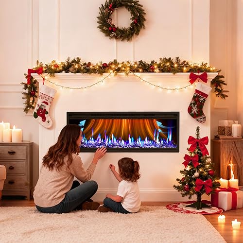 Miniatura 2 de Calentador eléctrico de chimenea de 42 pulgadas con control remoto, salida de calor de 5000 BTU, insertos de chimenea eléctrica ultrafinos montados