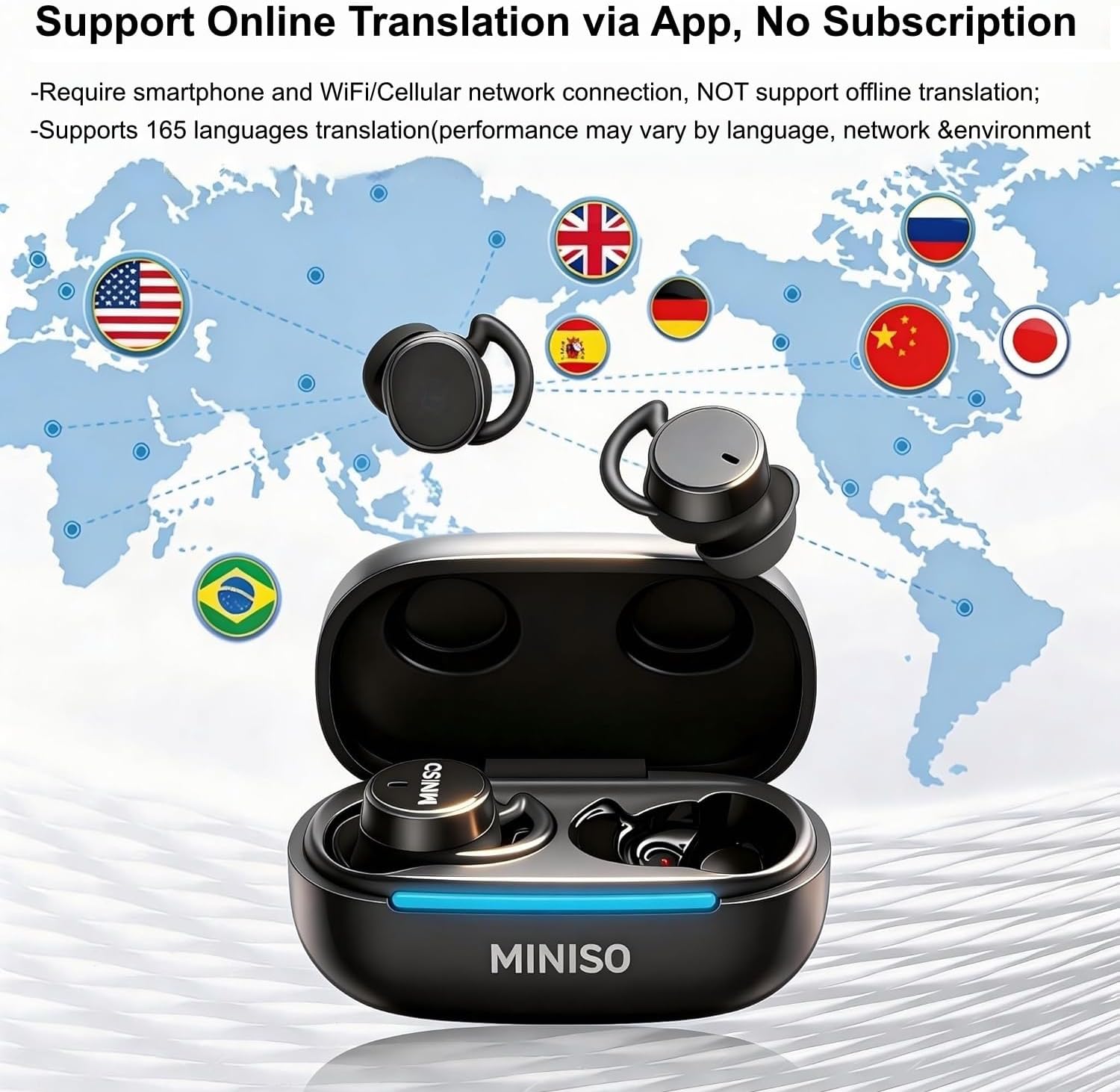 MINISO MS217 Mini Invisible Sleep Earbuds for Side Sleepers, Bluetooth 6.0, Snore Blocking Noise Cancelling, Soft Comfort Fit, 26H Playtime, No Subscription, 165 Languages Translation Earbuds (Black)