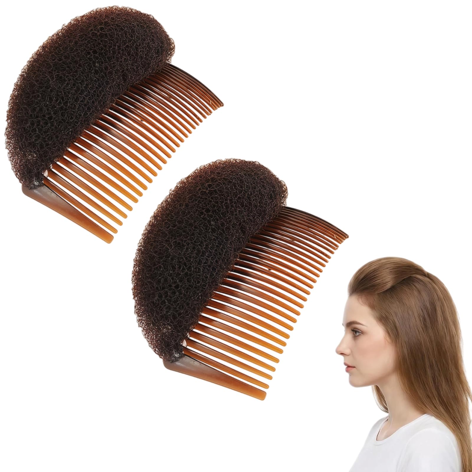 2Pcs Charming Bump It Up Volume Inserts Hair Comb Do Beehive Hair Stick Bun Maker Tool Styling Accessories for Women Lady Girl (Brown)