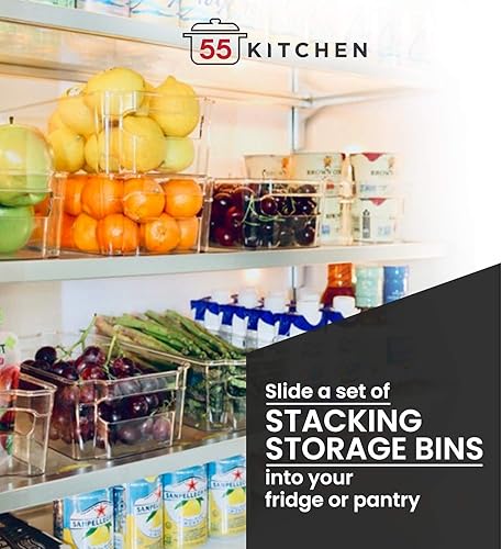 Miniatura 6 de Juego de 4 cubos organizadores de despensa y refrigerador para cocina y almacenamiento de gabinetes, cubos de comida apilables con asas,