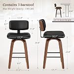 Cozyman Tabourets pivotants de comptoir en hauteur 3, 26" Tabourets pour sièges rembourrés avec pattes de bois de noyer arrière, milieu de la cour PU Tabourets de bar en cuir avec repose-pieds pour l'île/cuisine/Counter/Bar, noir