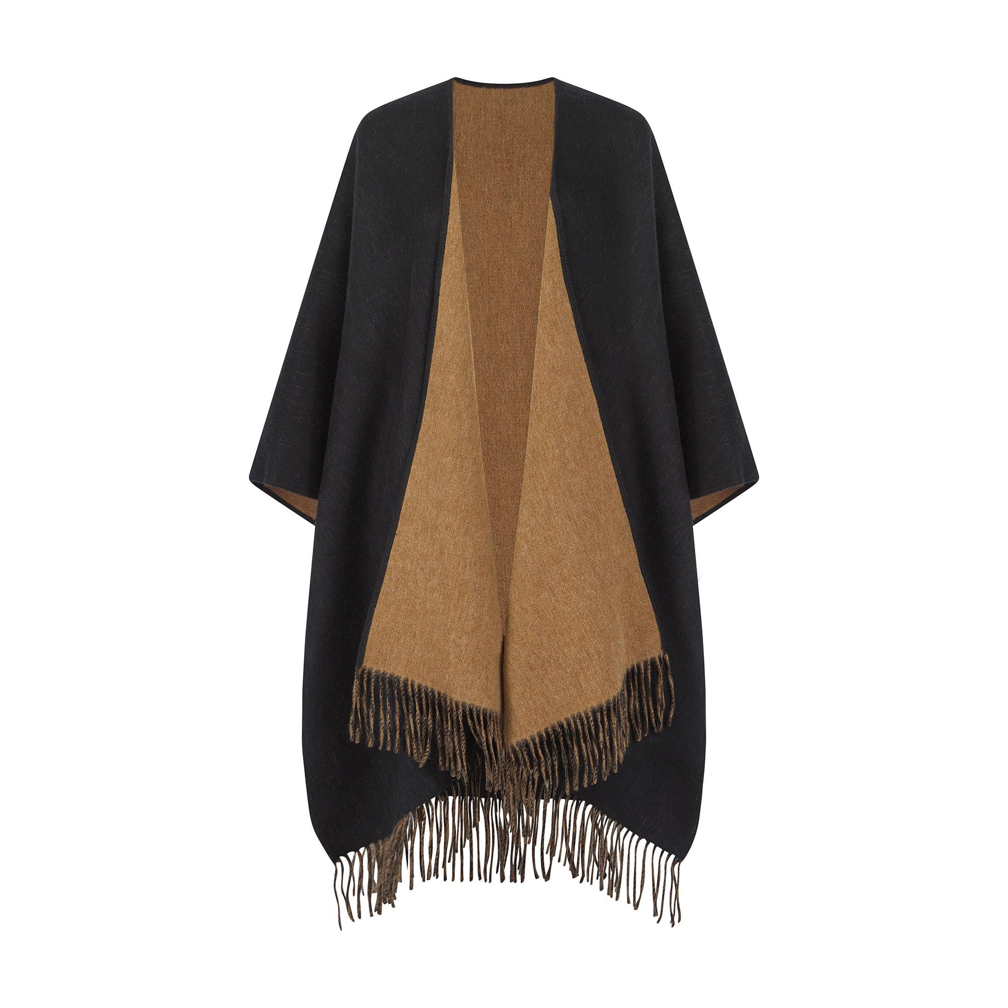 Shepherds Land Women's Black/Vacuna 100% Lambswool Ruana,