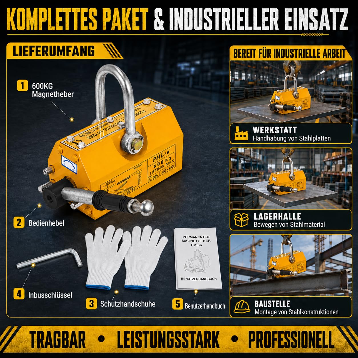 Magnetheber 600 kg permanenter Hebemagnet mit manuellem EIN/AUS-Hebel