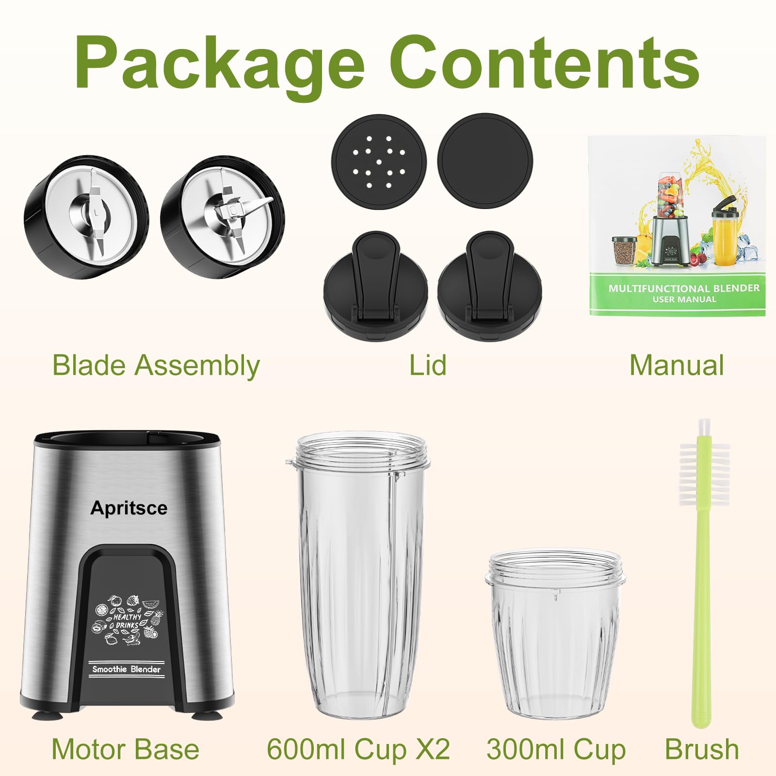 Batidora Smoothies, Apritsce 800W Multifunciónblender Smoothie Maker, 2 Botellas Portátiles Y 1 Molinillo, Sin BPA, Batidora Eléctrica, Licuadora Pequeña Para Helado, Frutas, Verduras, Nueces
