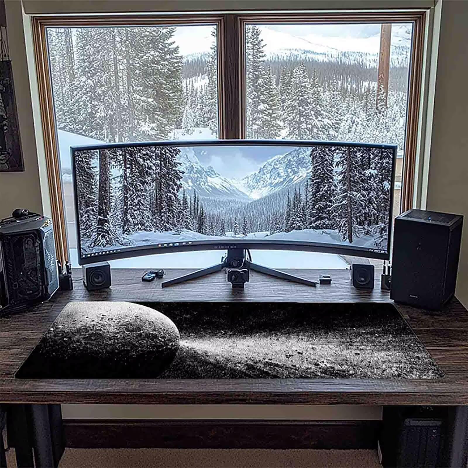 Schreibtischunterlage Grau Mauspad Gaming XXL Mousepad wasserdichte rutschfeste Schreibtisch Unterlage, Mauspad Groß Verbessert Präzision und Geschwindigkeit, Gaming Zubehör (Mond,100x50cm) 2-j6742