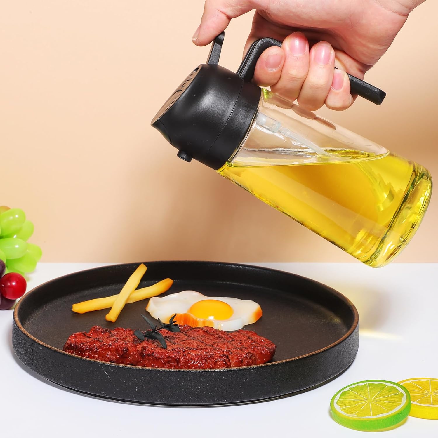 Oil Dispenser Bottle 470ml Oil Sprayer Pourer Glass Perfect for Kitchen