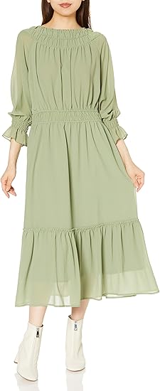 Amazon Co Jp シュープリームララ カジュアルドレス ラウンドネックヨウリュウティアードワンピース 3 Op013 レディース グリーン M 服 ファッション小物